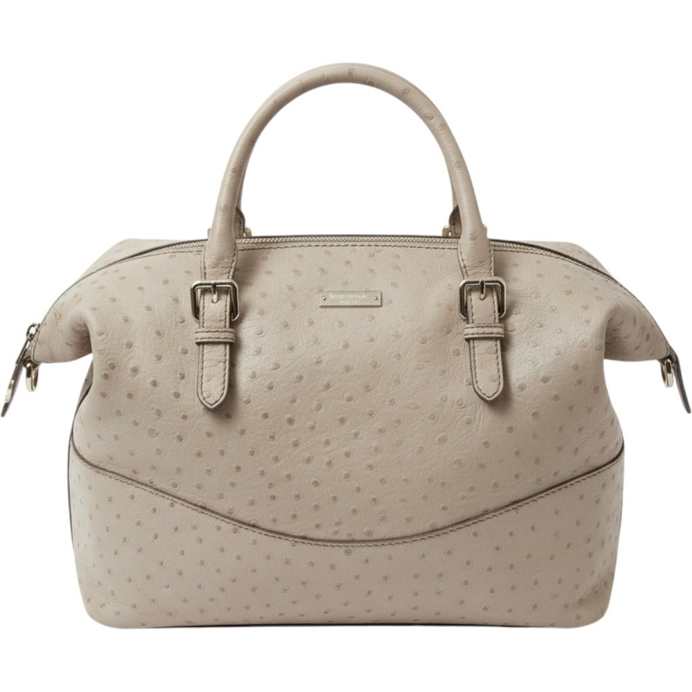 Kate Spade New York Ostrich Embossed Satchel Bag Light Grey Silver Tone NEW